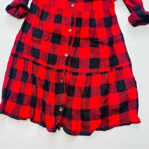 OLD Navy Buffalo Plaid Button Down Flannel Tiered Dress in Red and Black - Picture 4 of 7